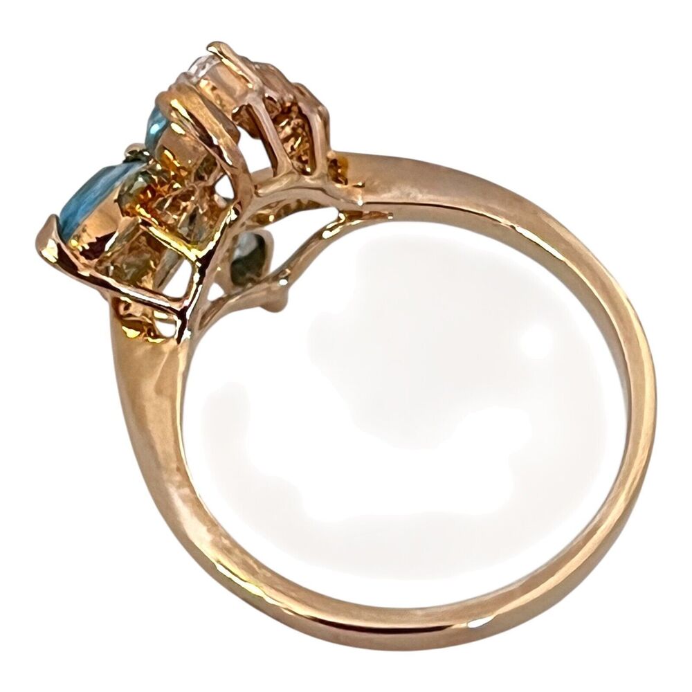 Vintage 1970s Austrian Crystal Ring Size 8 Blue Navette 14K Gold Plate - 6C - Picture 6 of 8